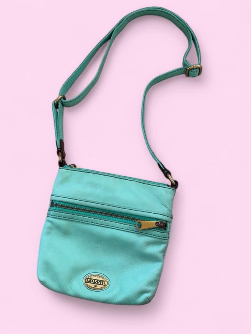 Fossil Teal Crossbody Bag with Front Zip Pocket